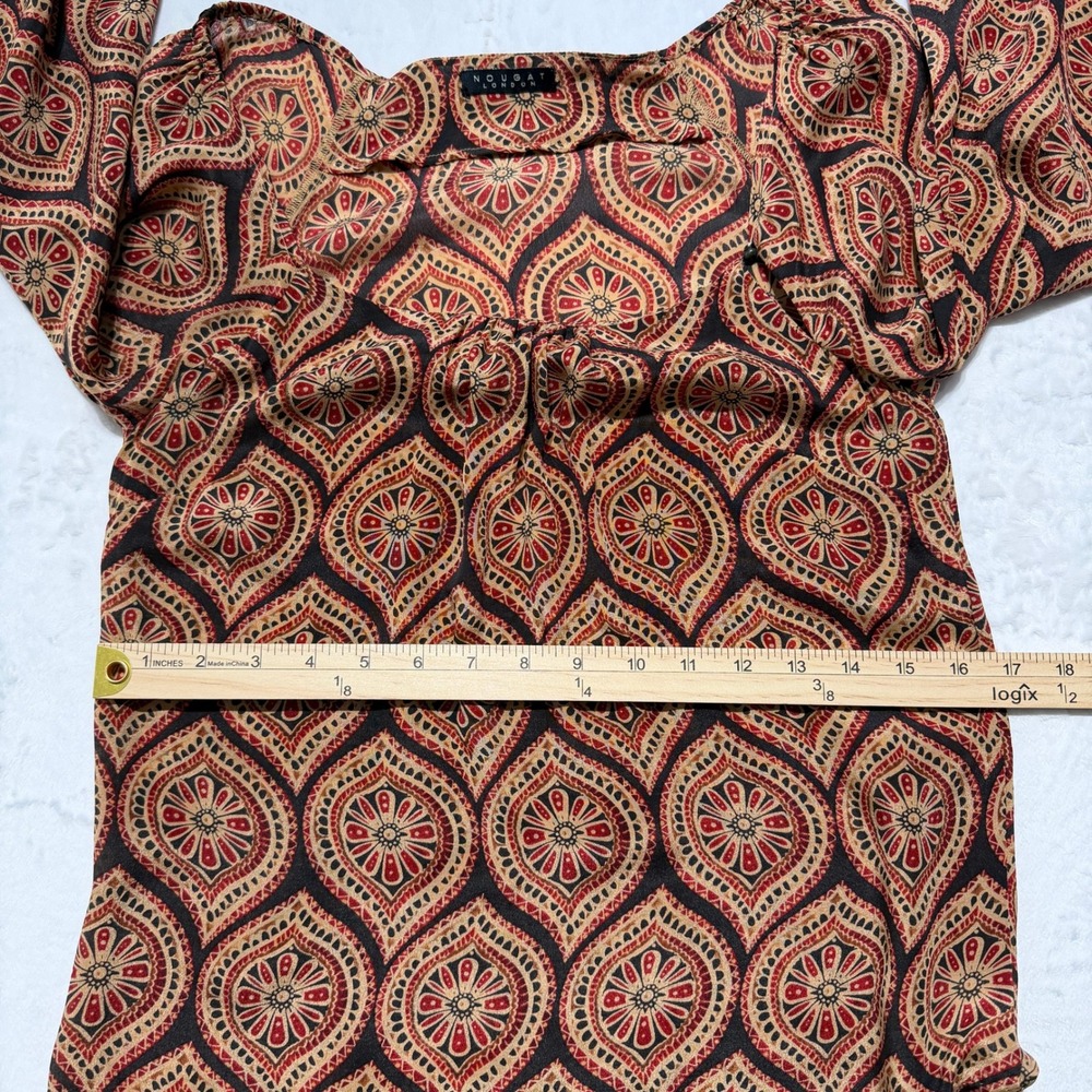 Nougat London Silk Boho Luxe Art Girl Blouse Medallion Print Top Small - Picture 7 of 8